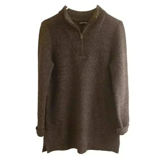 LANDS' END Women's Navy/Gray Cotton Blend Long-Sleeve Pullover - Picture 1 of 10